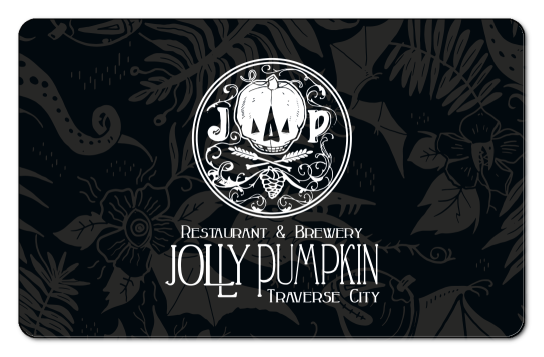 jolly pumpkin logo on a black floral background